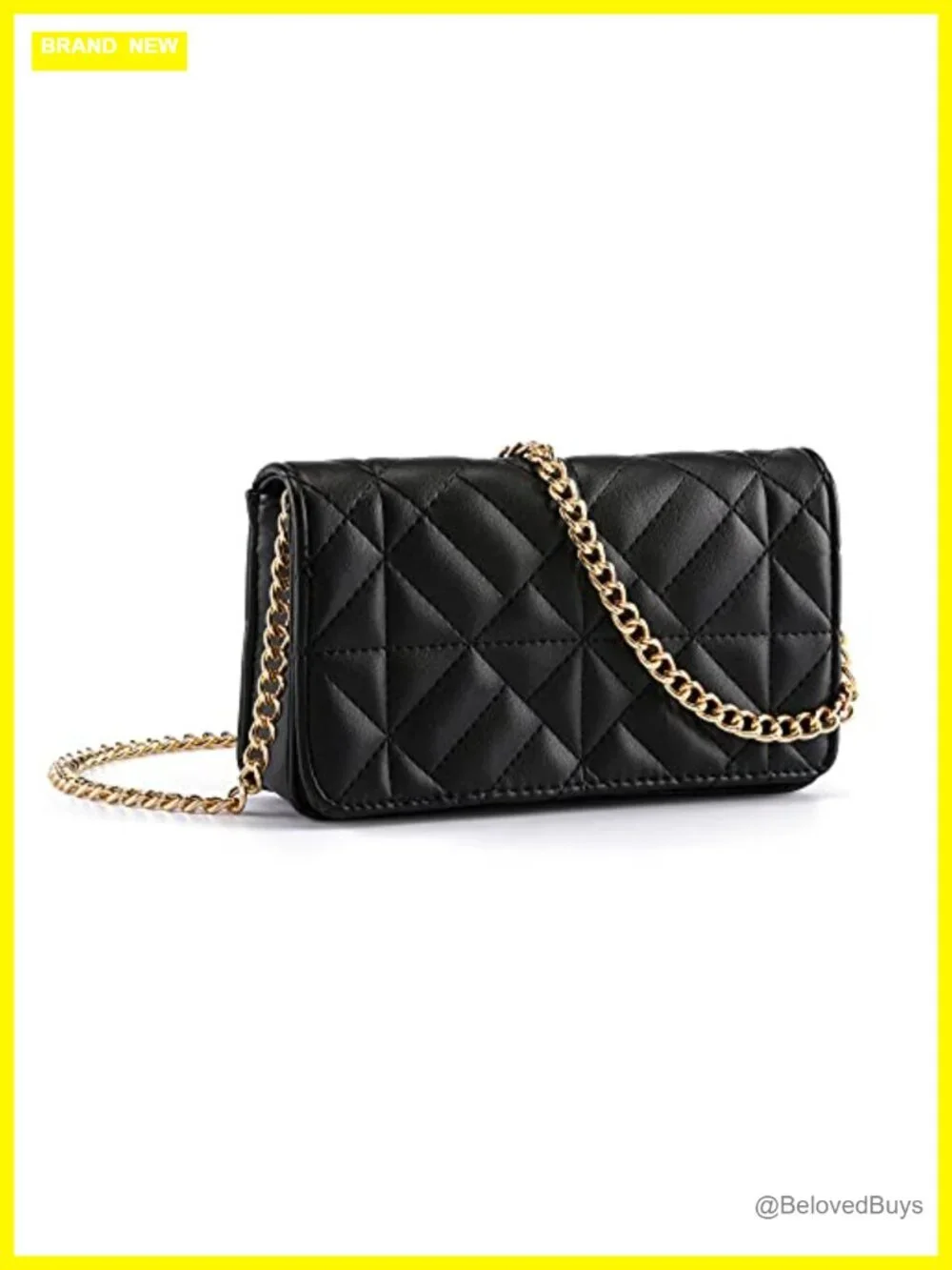 Quilted Faux Leather Crossbody Bag with Gold Chain for Women